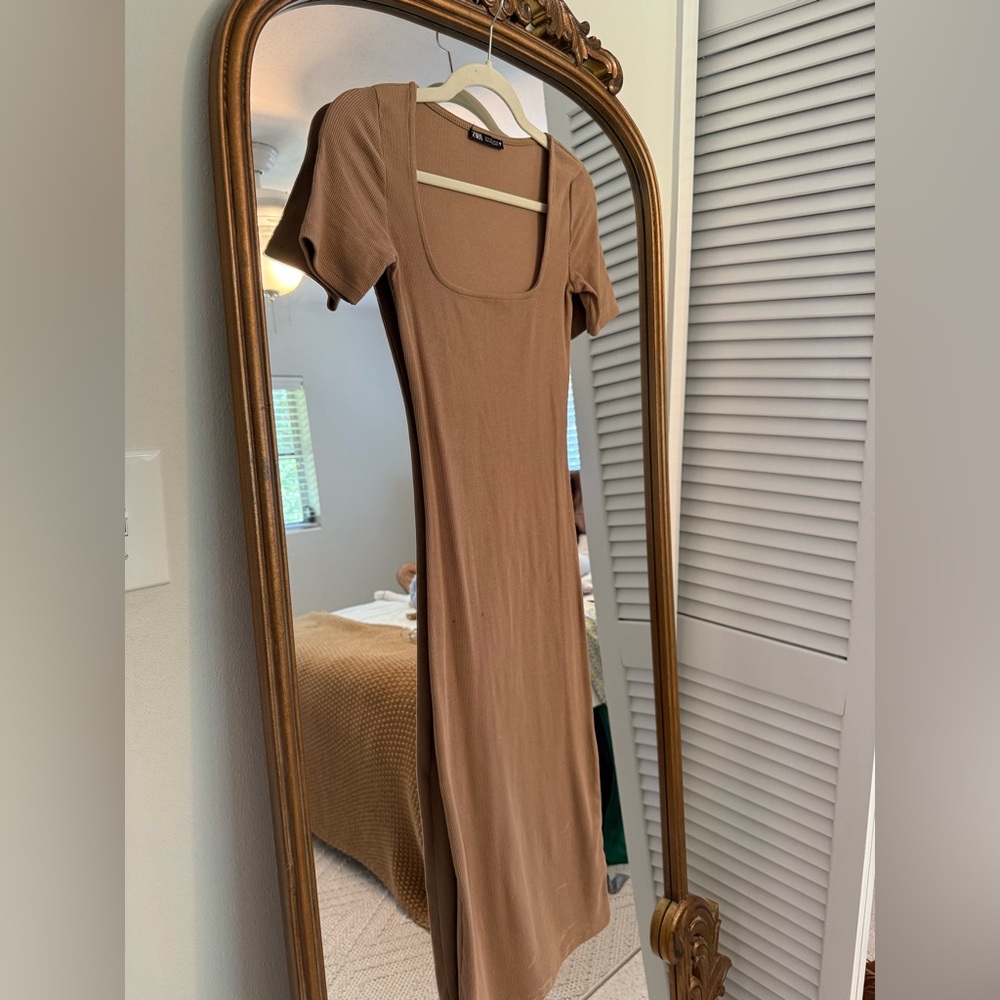 ZARA Elegant Tan Midi Dress